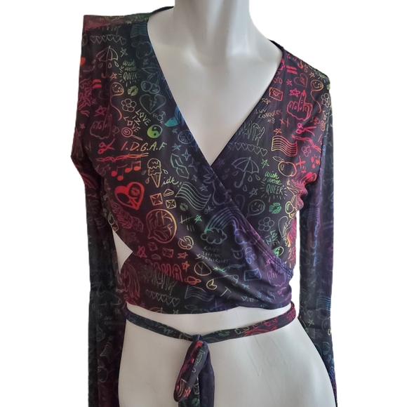 Dolls Kill Pride bell sleeve crop w/ ties - Picture 2 of 7